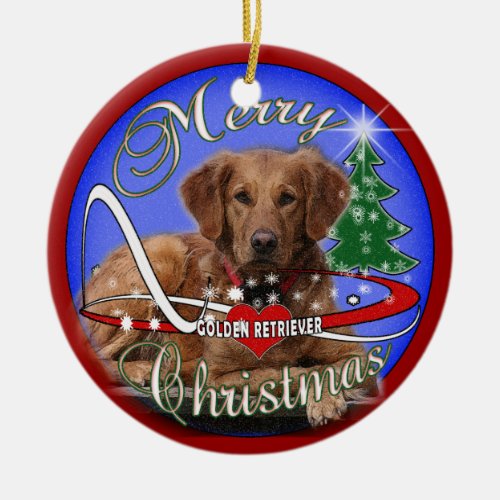 GOLDEN RETRIEVER MERRY CHRISTMAS ORNAMENT