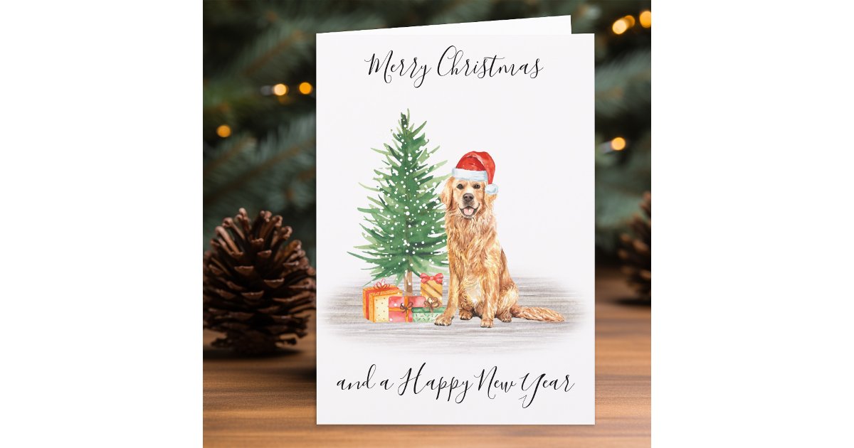 Golden Retriever Merry Christmas Santa Dog Holiday Card | Zazzle