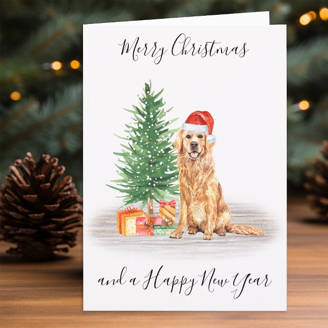 Golden Retriever Merry Christmas Santa Dog Holiday Card (Creator Uploaded)