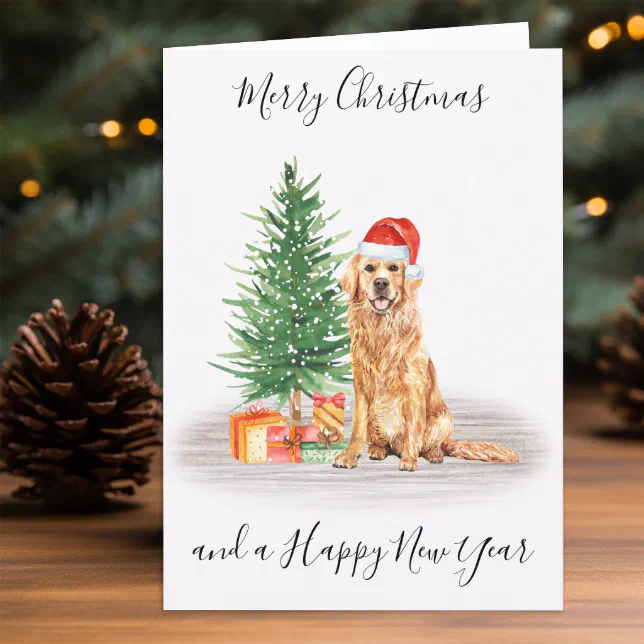 Golden Retriever Merry Christmas Santa Dog Holiday Card | Zazzle