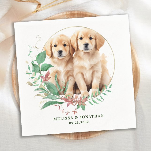 Golden Retriever Modern Botanical Floral Wedding  Napkins (Creator Uploaded)