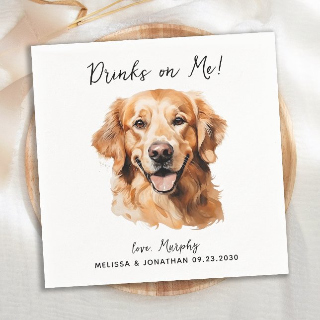 Golden Retriever Modern Dog Wedding Cocktail Napkins (Creator Uploaded)