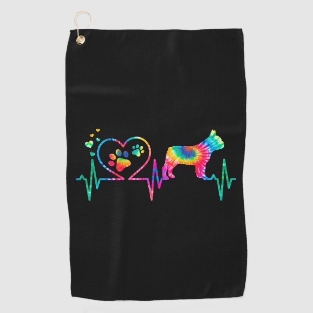 Golden Retriever Mom Dad Heartbeat Tie Dye Bulldog Golf Towel (Front)