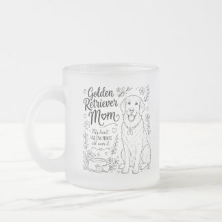 Golden Retriever Mom Dog Lover Line Art Frosted Glass Coffee Mug