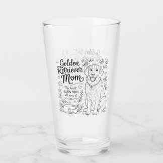 Golden Retriever Mom Dog Lover Line Art Glass