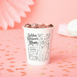 Golden Retriever Mom Dog Lover Line Art Paper Cups