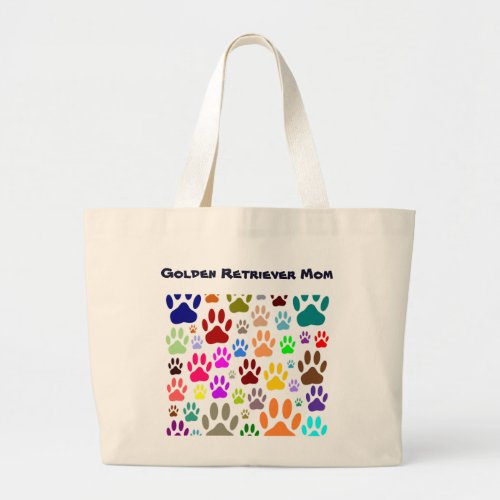 Golden Retriever Mom Dog Paw Prints Large Tote Bag