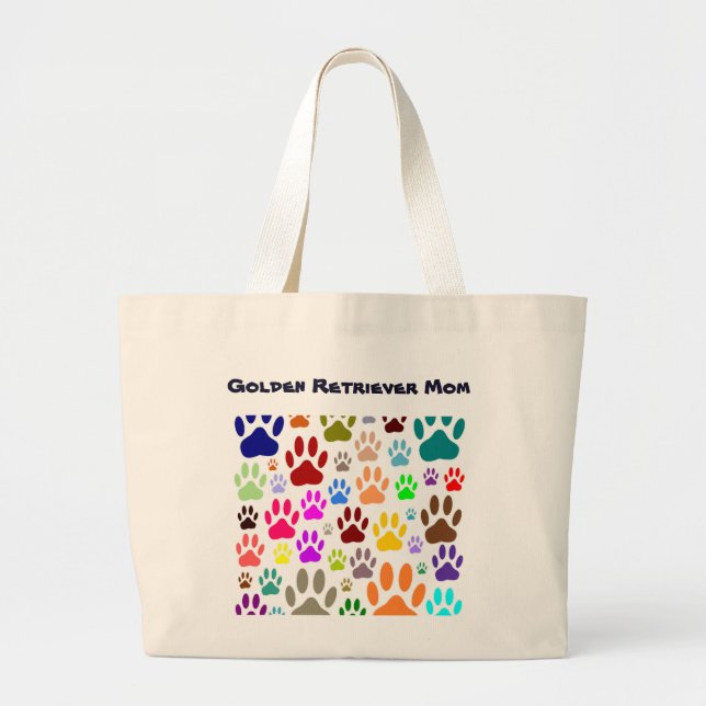 Golden Retriever Mom Dog Paw Prints Large Tote Bag (Front)