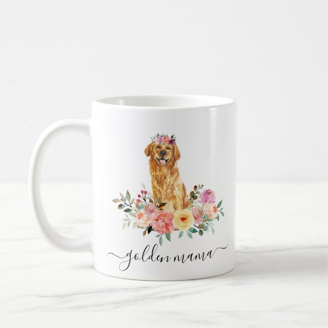 Golden Retriever Mom Floral  Coffee Mug (Left)