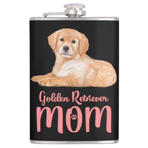 Golden Retriever Mom Gift Watercolor Puppy Dog   Flask