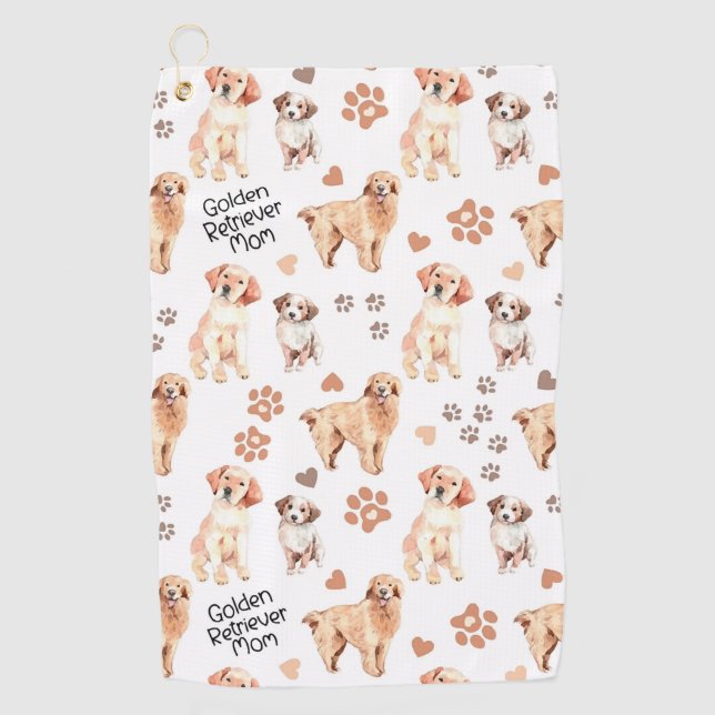 Golden Retriever Mom Pattern Golf Towel (Front)