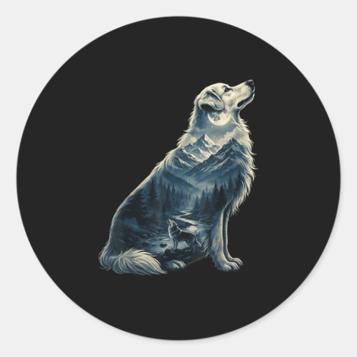 Golden retriever moonlit mountain wilderness dog classic round sticker