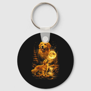 Golden Retriever Moonlit Night Art Dog Howling At Keychain