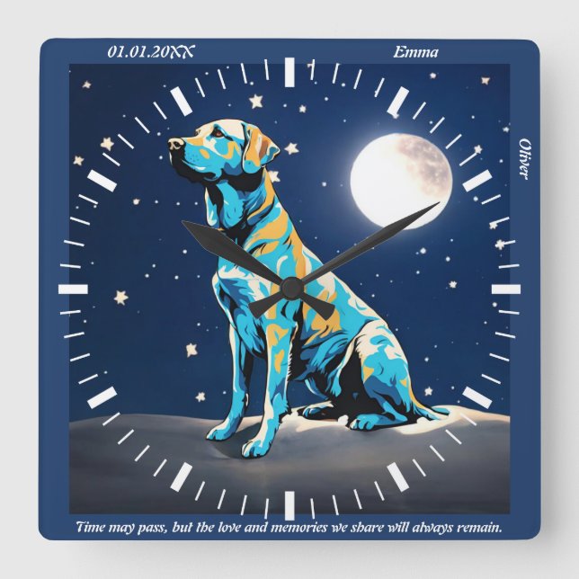 Golden Retriever Moonlit Wall Clock: A Timeless Pi Square Wall Clock (Front)