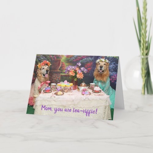 Golden Retriever Mothers Day Tea Party Card