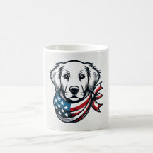 Golden Retriever Mug with American Flag Scarf