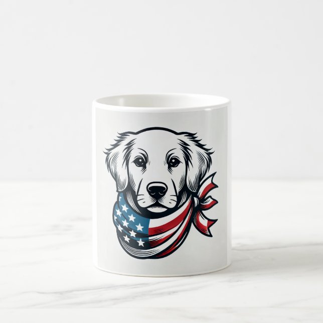 Golden Retriever Mug with American Flag Scarf (Center)