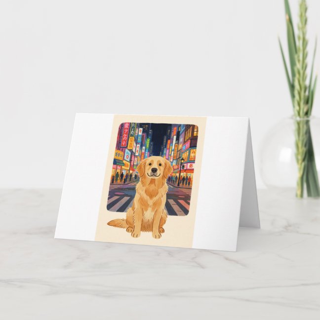 Golden Retriever Neon city lights Greeting Card