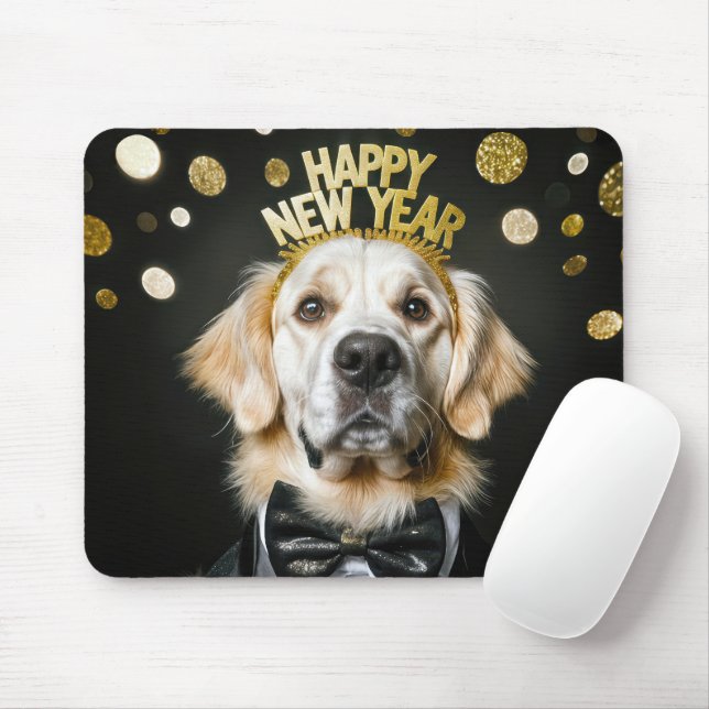 Golden Retriever New Year Tuxedo Mouse Pad (With Mouse)