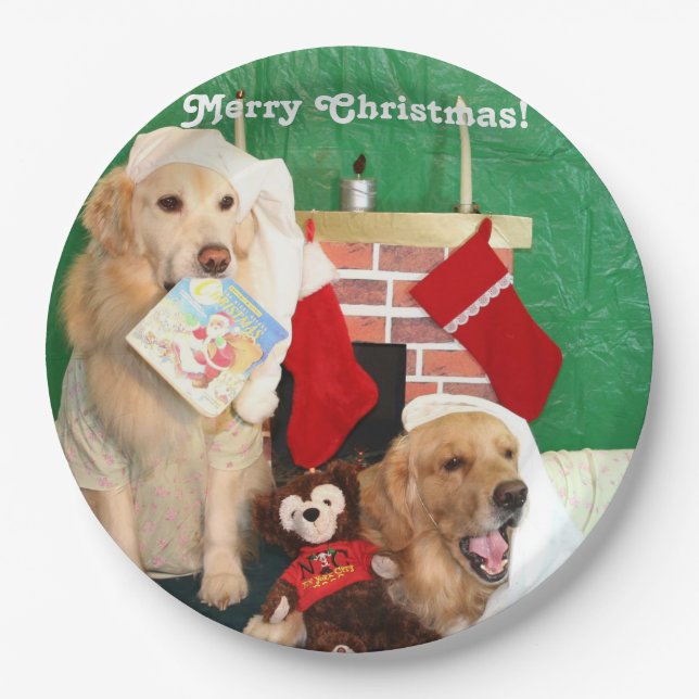 Golden Retriever Night Before Christmas Paper Plates (Front)