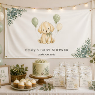 Golden Retriever Nuetral Baby Shower Sage Green Banner
