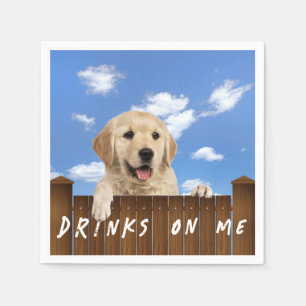 Golden Retriever On a Fence Napkins