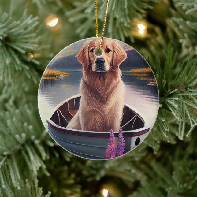 Golden Retriever on a Paddle: A Scenic Adventure Ceramic Ornament (Tree)