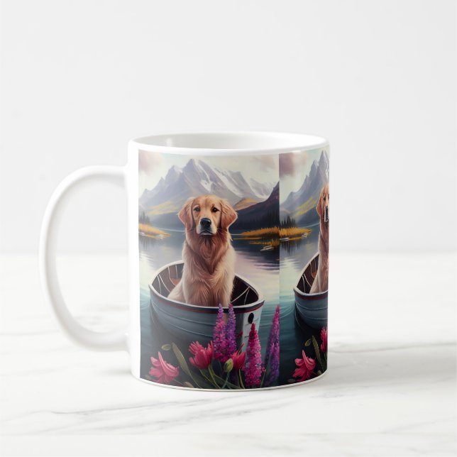 Golden Retriever on a Paddle: A Scenic Adventure Coffee Mug (Left)