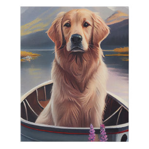 Golden Retriever on a Paddle: A Scenic Adventure Faux Canvas Print