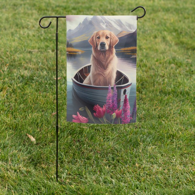 Golden Retriever on a Paddle: A Scenic Adventure Garden Flag (In SItu)