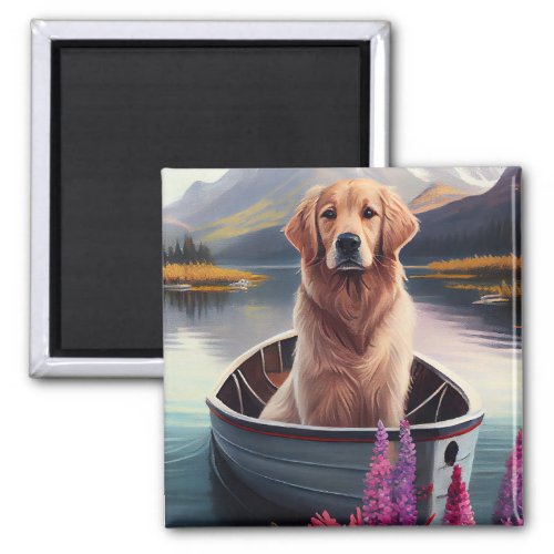 Golden Retriever on a Paddle A Scenic Adventure Magnet