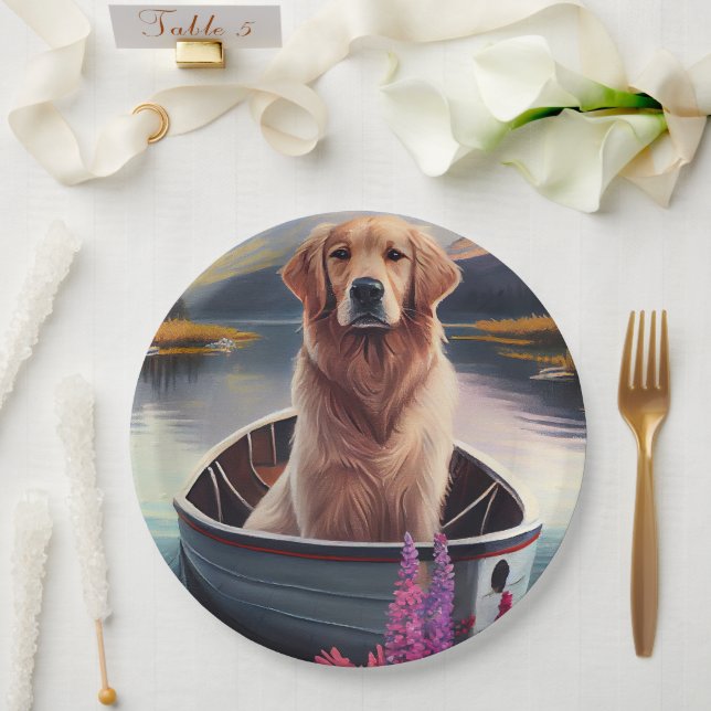 Golden Retriever on a Paddle: A Scenic Adventure Paper Plates (Wedding)