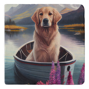 Golden Retriever on a Paddle: A Scenic Adventure Trivet