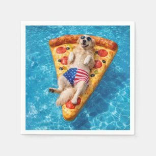 Golden Retriever on a Pizza Air Mattress Napkins
