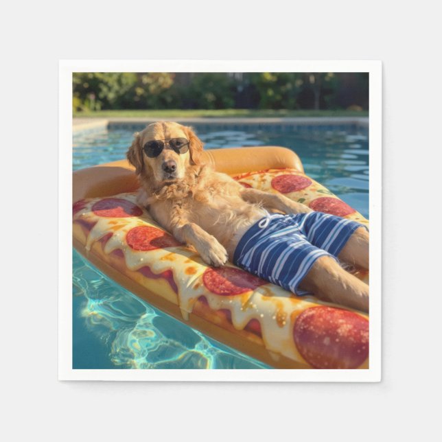 Golden Retriever on a Pizza Slice Pool Float Napkins (Front)