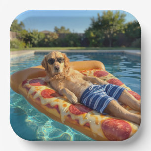 Golden Retriever on a Pizza Slice Pool Float Paper Plates