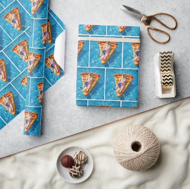 Golden Retriever on a Pizza Slice Pool Float Wrapping Paper (Crafts)