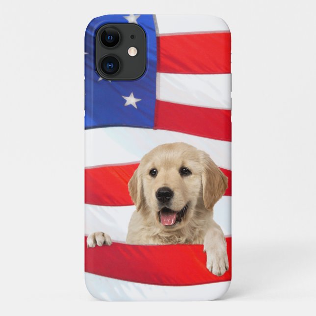 golden retriever on American flag Case-Mate iPhone Case (Back)