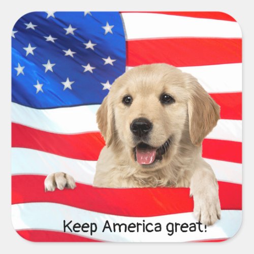 Golden Retriever on American flag Square Sticker