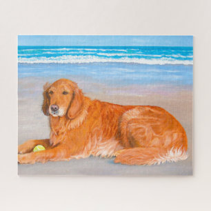 Golden Retriever on Beach with Tennis Ball Puzzle