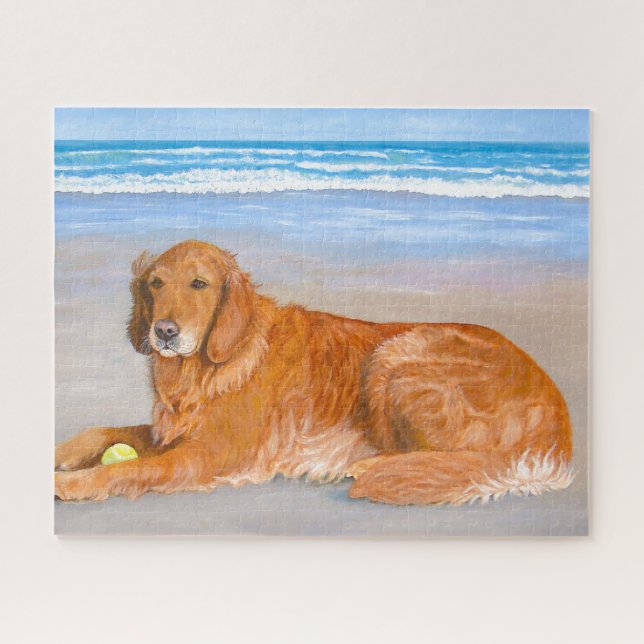 Golden Retriever on Beach with Tennis Ball Puzzle (Horizontal)