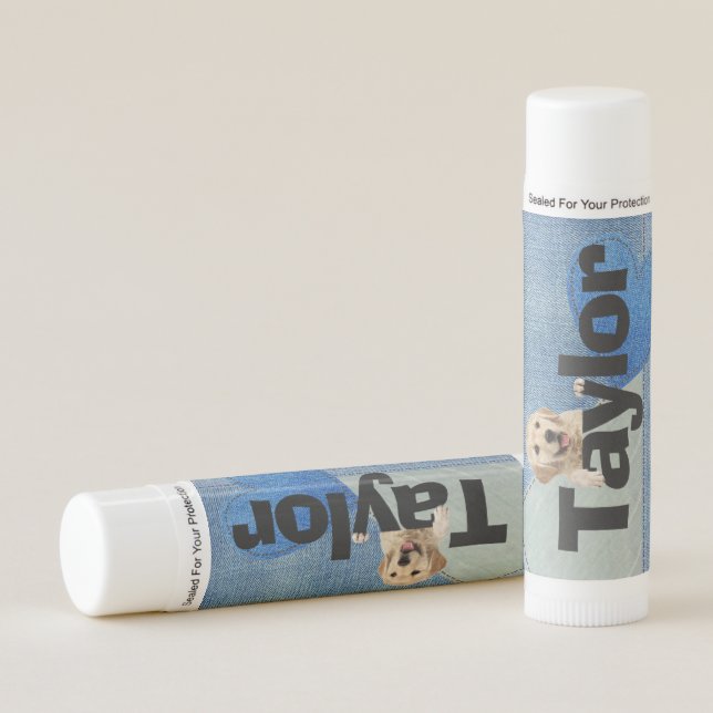 Golden Retriever On Denim Lip Balm (Front)