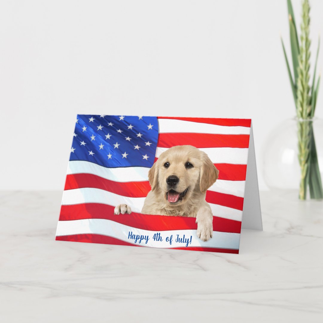 Golden retriever on flag 4th of July Card | Zazzle