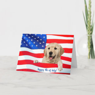 Golden retriever on flag 4th of July Card