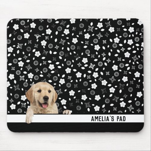 Golden Retriever on Floral Print Mouse Pad