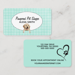 Golden Retriever on Gingham for Pet Grooming Business Card