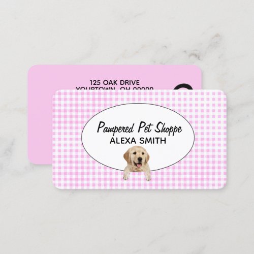 Golden Retriever on Gingham for Pet Grooming Business Card