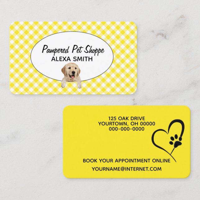 Golden Retriever on Gingham for Pet Grooming Business Card (Front/Back)