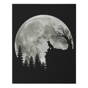 Golden Retriever On Mountain Spooky Halloween Moon Faux Canvas Print
