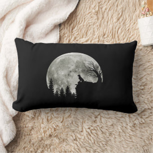 Golden Retriever On Mountain Spooky Halloween Moon Lumbar Pillow